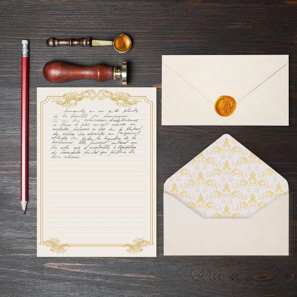 WSICSE 240 Piece Stationery Set - Vintage Letter Paper, Envelopes & Stickers For Letter Writing (Gold)
